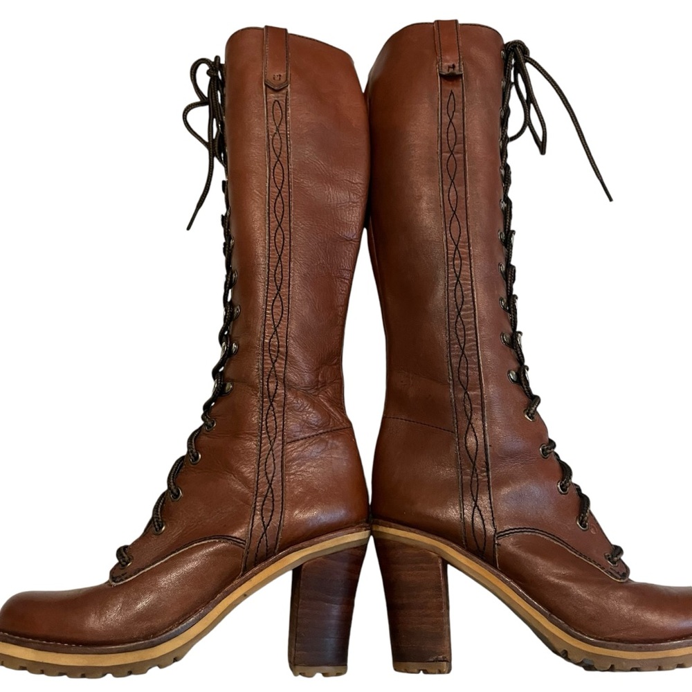 Chandlers 70’s Vintage Leather Knee High Boots Lace Up Granny Boots - Picture 11 of 16